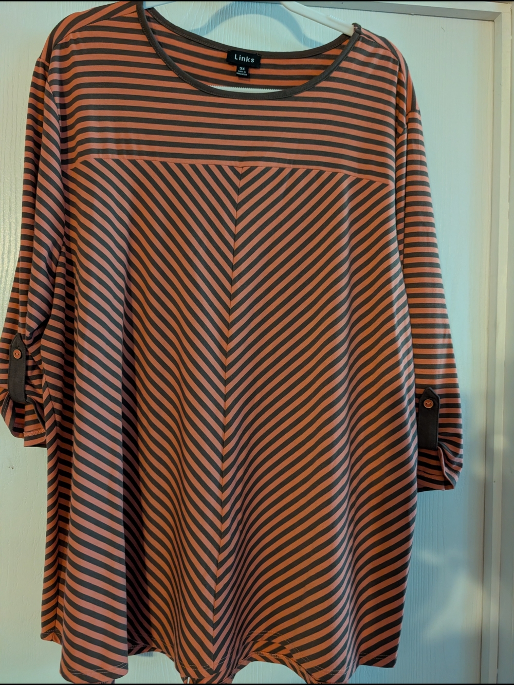 Links Striped Boatneck Tunic in Coral and Brown
